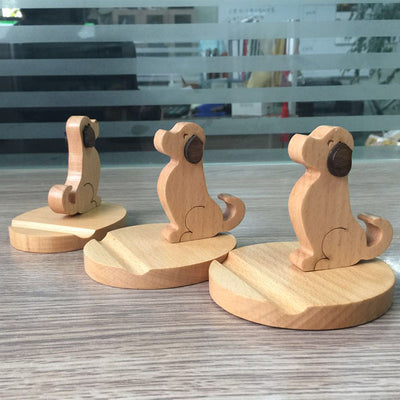 New Wooden Phone Bracket Cartoon Puppy Solid Wood Mobile Phone Holder Desktop Universal Mobile Phone Holder