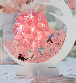 Cherry Blossom Season Small Night Light Paper Sculpture Lamp Under The Cherry Tree Ancient Style Creative Birthday Gift Decoration