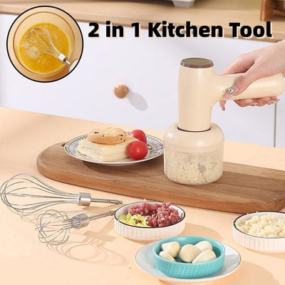 2 In 1 Electric Garlic Chopper USB Rechargeable Vegetable Chili Meat Ginger Masher Handheld Multipurpose Kitchen Gadgets - Zambeel