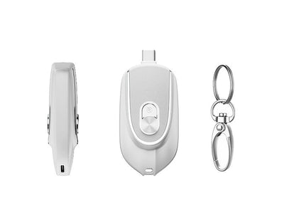 2 In 1 Mini Keychain Power Bank Keyring Hanging Buckle 2 Output Interfaces 5V 1200MAH Backup Power Bank Retractable Plug Waterproof Phone Charging Accessories - Zambeel