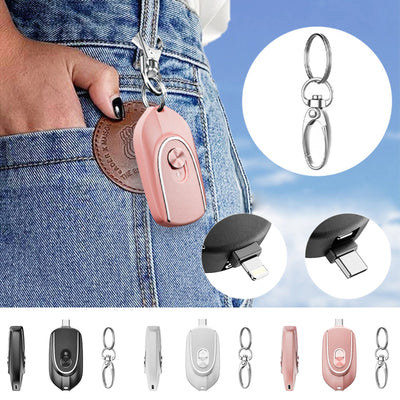 2 In 1 Mini Keychain Power Bank Keyring Hanging Buckle 2 Output Interfaces 5V 1200MAH Backup Power Bank Retractable Plug Waterproof Phone Charging Accessories - Zambeel