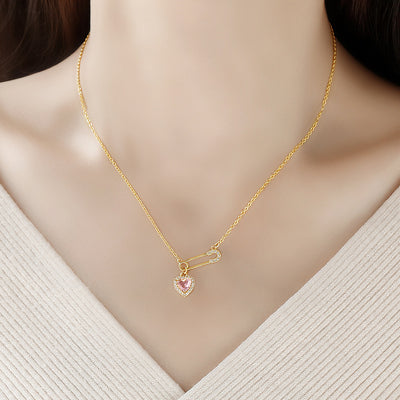 Rhinestone Heart-shaped Pin Necklace Special-interest Design Exquisite High-grade Light Luxury Clavicle Chain