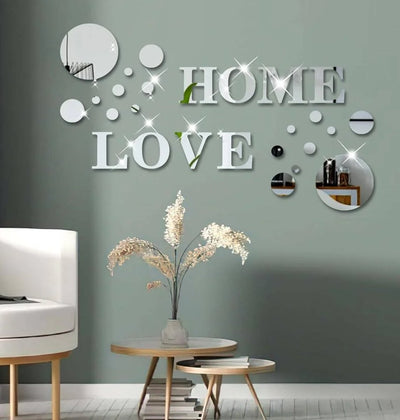 26 Pieces Acrylic 3D Wall Decor Home Sign & Love Letters and Round Shaped,DIY Mirror Effect Wall Decals Removable Decor for Living Room Bedroom TV Background,Modern Fashion Home Decoration - Zambeel