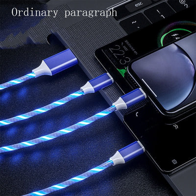 3 In 1 Micro USB Type C Cable LED Flowing Light Type C Chager Cable Mobile Phone Charging Wire - Zambeel