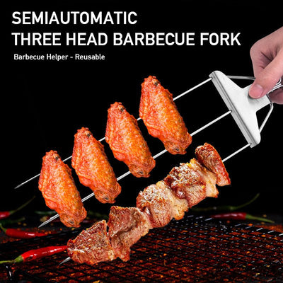 3 - Prong Skewer Stick Needles Kebab 3 Way Forks Stainless Steel Barbecue Grill Fork Household BBQ Non - stick - Zambeel