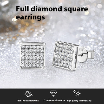 European And American Men's And Women's Pure Silver Square Earrings