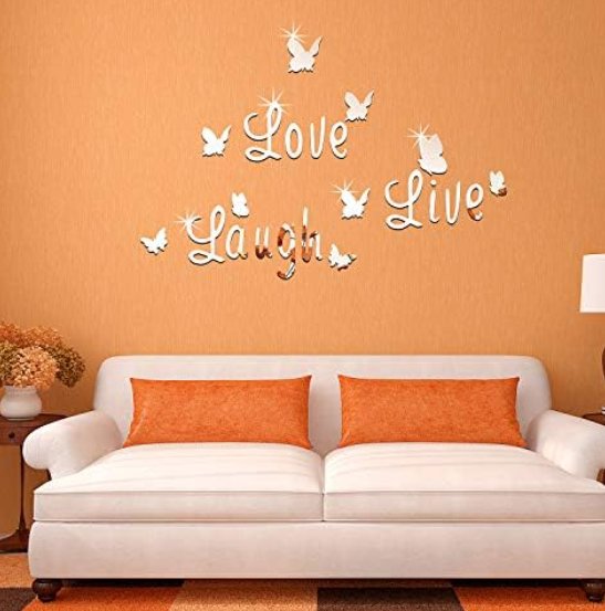 3D Acrylic Mirror Butterfly Stickers Silver Love Live Laugh Butterfly Wall Letters Butterfly, Home Decoration Decal - Zambeel