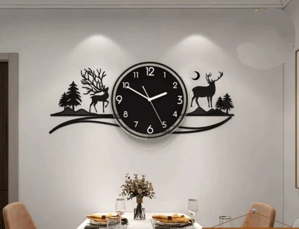 3D Deer Clock Wall Decoration Acrylic Wall Decor - Zambeel