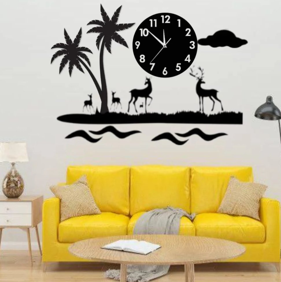 3D Deer Wall Clock Acrlic Wall Decore - Zambeel