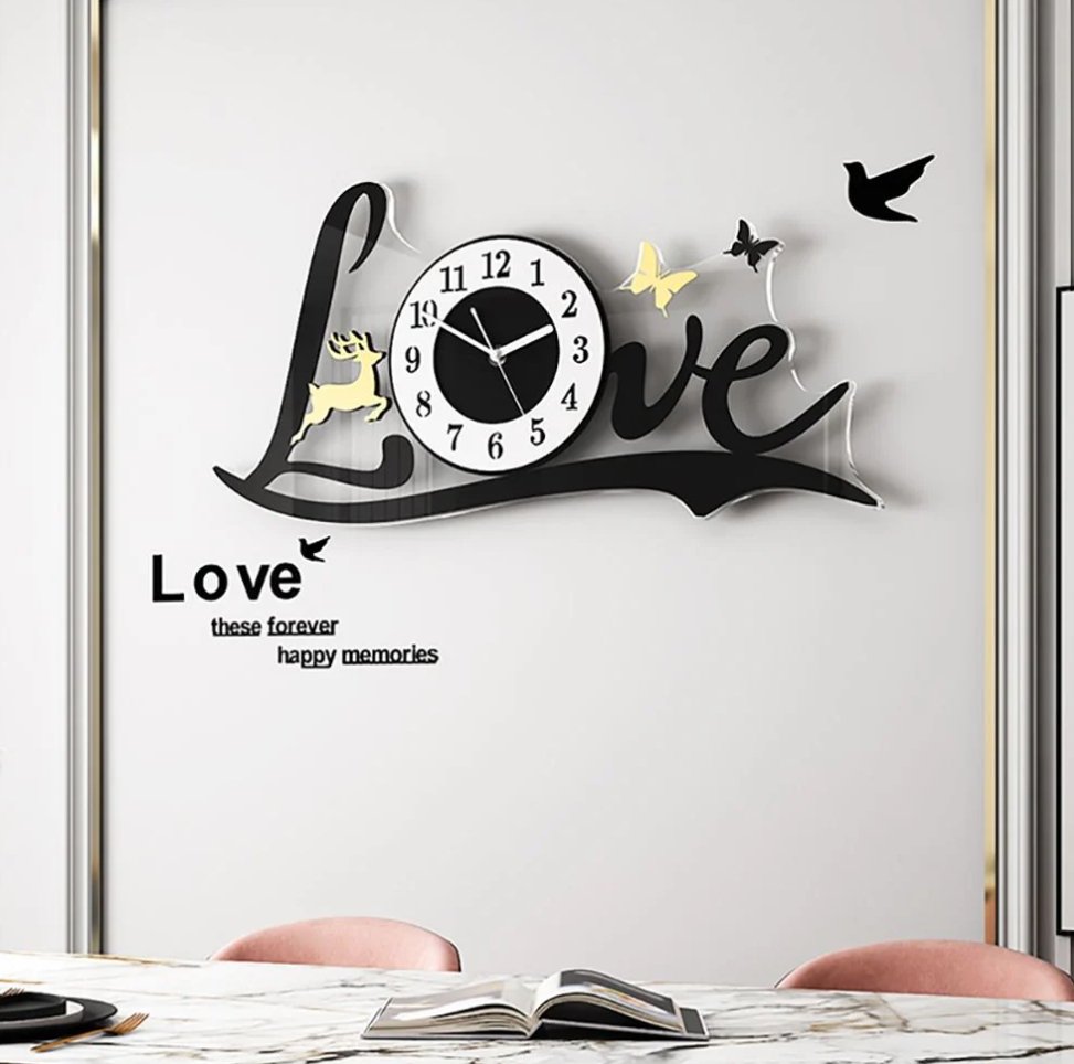 3D Love Wall Clock Acrylic Wall Decore - Zambeel