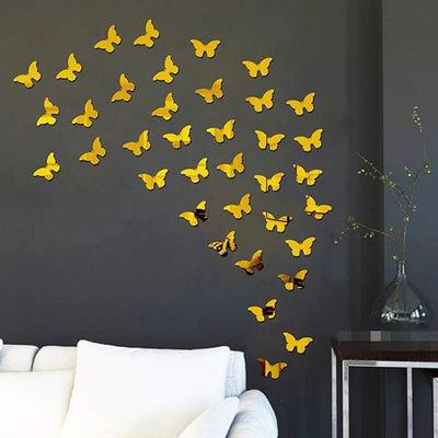 40 Butterfly Decorative 3D Acrylic Mirror for Wall - Zambeel