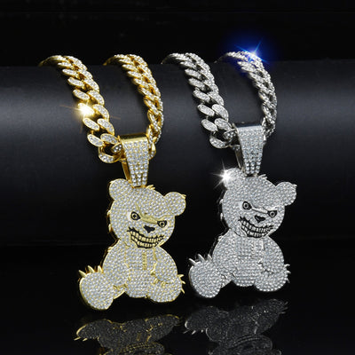 Personalized Grinning Bear Necklace Men's All-Match Full Diamond