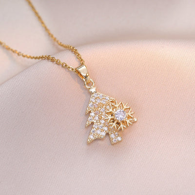 Rotatable Snowflake Christmas Tree Micro-Inlaid Diamond Titanium Steel Necklace