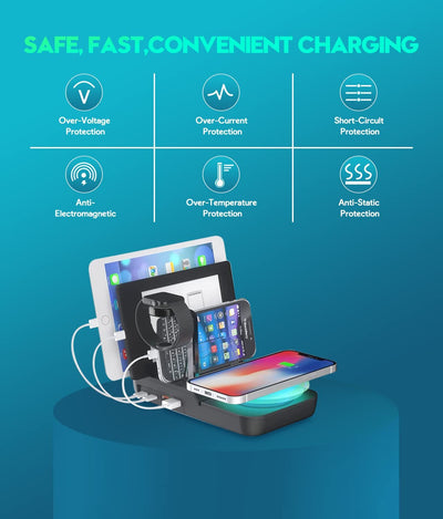 70W Charging Station For Multiple Devices, 5 In 1 Fast Charging Dock With 10W Max Wireless Charger And 4 Ports , 30W USB C PD Fast Charging For IPad, IPhone,Tablets,Kindle - Zambeel