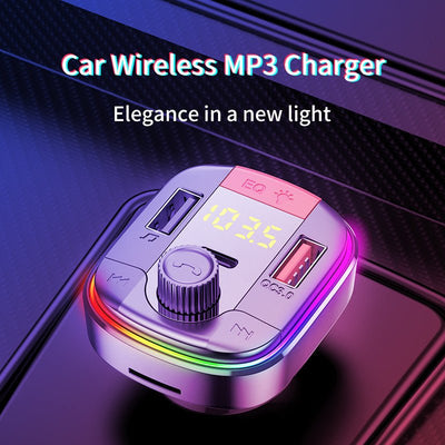 832 Car Mp3 Player Colorful Atmosphere Breathing Light Hands - Free Car Bluetooth Qc3.0 Car Charger - Zambeel