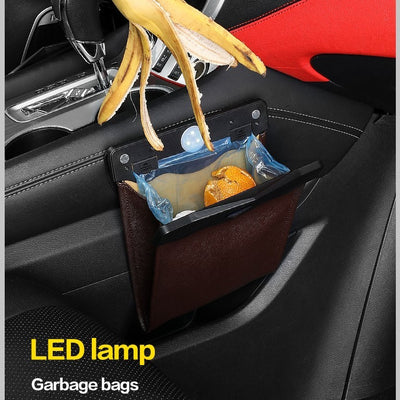 LED Car Trash Can Organizer Garbage Holder Automobiles Storage Bag Accessories Auto Door Seat Back Visor Trash Bin Paper Dustbin