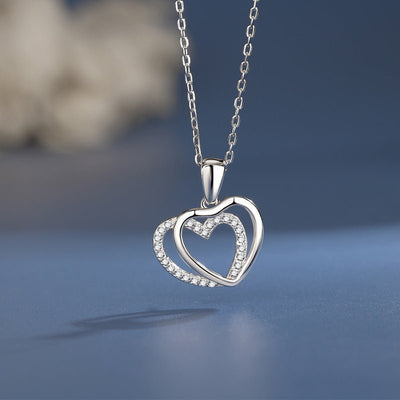 925 Sterling Silver Double Heart - shaped Necklace For Women Summer - Zambeel