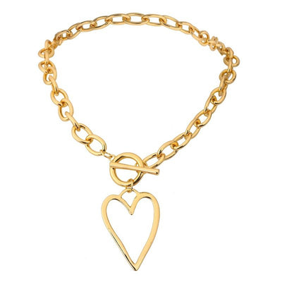 Stainless Steel Women's Necklace Punk Gold Hollow Heart Pendant