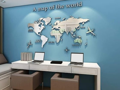 Acrylic 3D Wall Decor World Map Wall Decar for Office Decoration (Large) - Zambeel