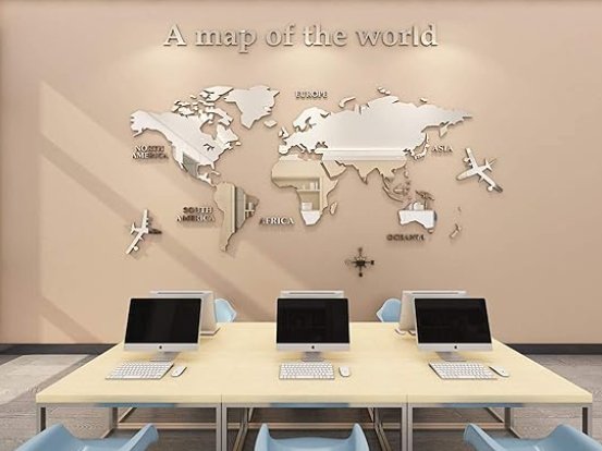 Acrylic 3D Wall Decor World Map Wall Decar for Office Decoration (Large) - Zambeel