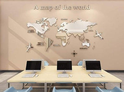 Acrylic 3D Wall Decor World Map Wall Decar for Office Decoration (Large) - Zambeel