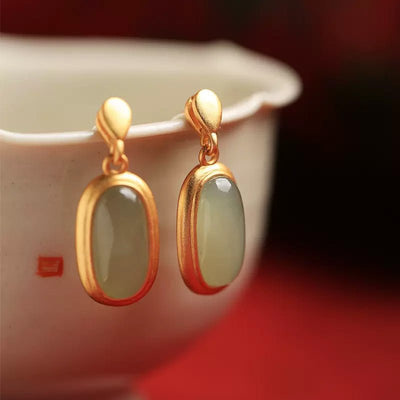 Ancient Gold Inlaid Hetian Jade Earrings For Women New Long - Zambeel