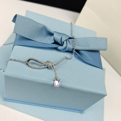 Aurora Small Sugar Cube Ribbon Knot Necklace Female Clavicle Chain - Zambeel