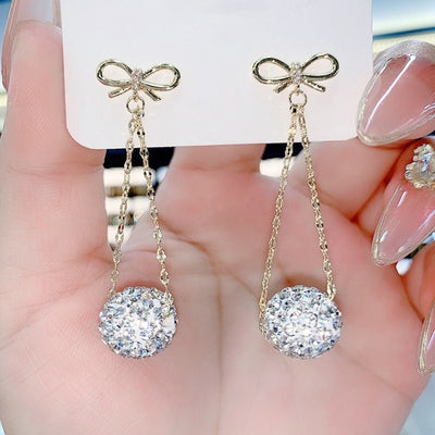 Autumn And Winter Golden Bow With Red Rhinestone Fashion Simple Eardrops - Zambeel