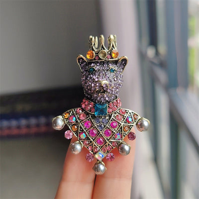 Women's Diamond Crown Bear Brooch