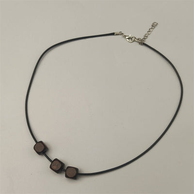 Bohemian Retro Style Black Braided Rope Leather Rope Wooden Bead Beaded Necklace - Zambeel