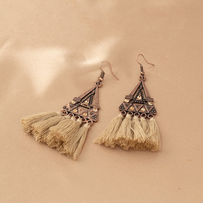 Bohemian Triangle Metal Khaki Rope Tassel Ethnic Style Tassel Earrings - Zambeel