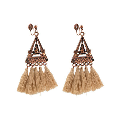 Bohemian Triangle Metal Khaki Rope Tassel Ethnic Style Tassel Earrings - Zambeel