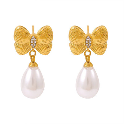 Bow Tassel Artificial Pearl Earrings Women - Zambeel