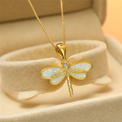 Simulated Opal Dragonfly Ladies' Pendant Necklace