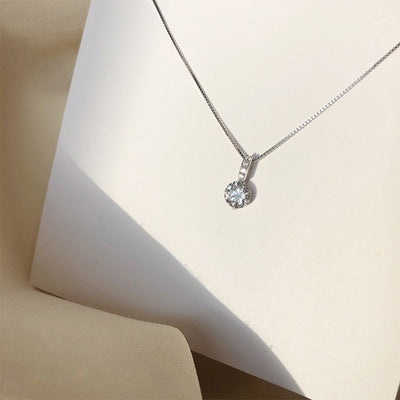 S925 Sterling Silver Solitaire Necklace Female Light Luxury And Simplicity Temperament