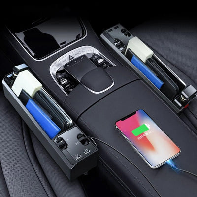 Car Organizer with Charger Cable Car Seat Gap Storage Box with Cable - Zambeel