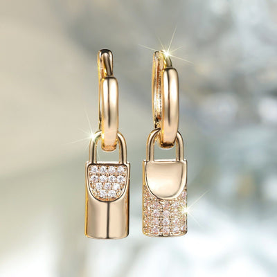 Champagne Gold Round White Diamond Lock Eardrops - Zambeel