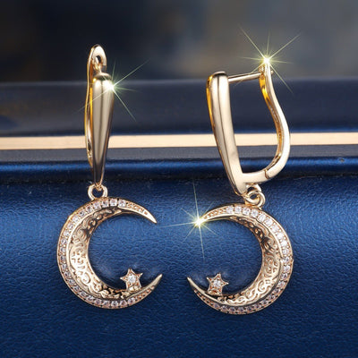 Champagne Gold Star And Moon Earrings Design Sense - Zambeel