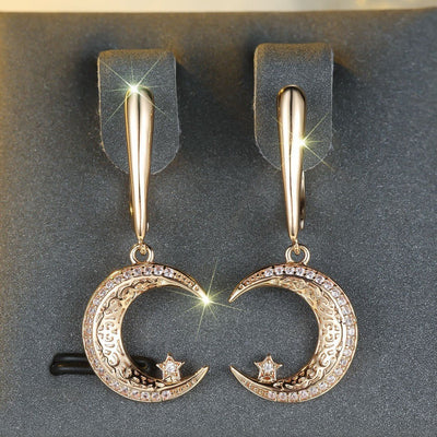 Champagne Gold Star And Moon Earrings Design Sense - Zambeel