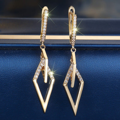 Champagne Gold White Diamond Rhombus Earrings - Zambeel