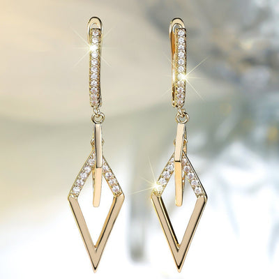 Champagne Gold White Diamond Rhombus Earrings - Zambeel