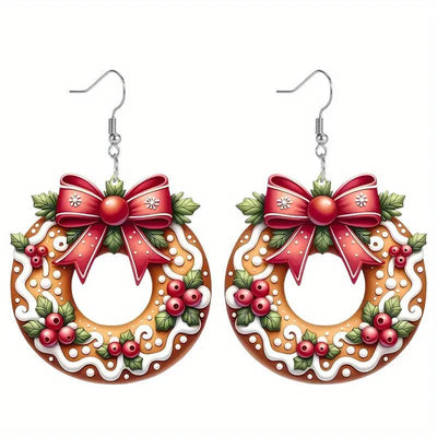 Christmas Cookie Wreath Acrylic Earrings - Zambeel