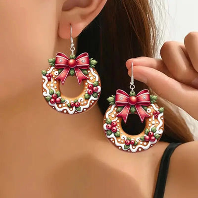 Christmas Cookie Wreath Acrylic Earrings - Zambeel