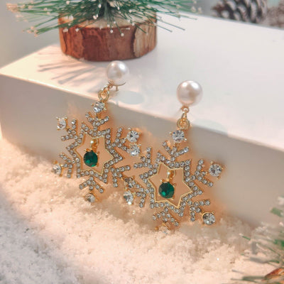 Christmas Snowflake Finely Inlaid Pendant Stud Earrings - Zambeel