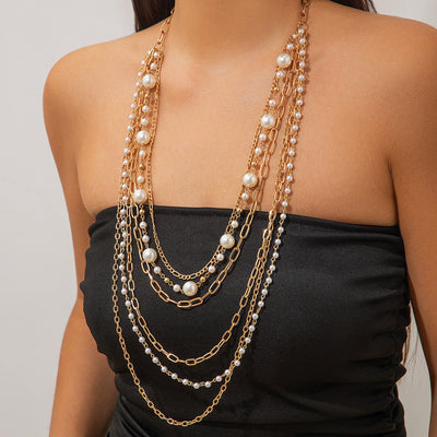 Cold Stringed Pearls Long Necklace Suit - Zambeel