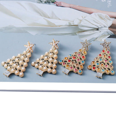 Colorful Crystals Christmas Tree Earrings Fashion Earrings - Zambeel