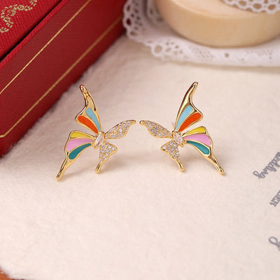 Colorful Enamel Butterfly Earrings For Women Inlaid Zircon - Zambeel