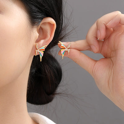 Colorful Enamel Butterfly Earrings For Women Inlaid Zircon - Zambeel