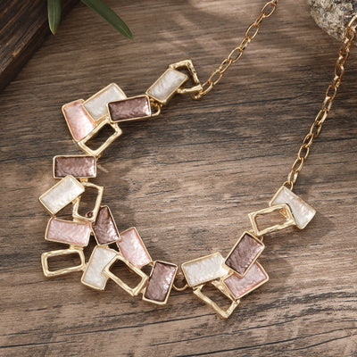 Colorful Painting Oil Geometric Hollow Square Necklace Creative - Zambeel