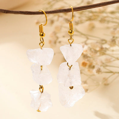 Crystal Earrings With Irregular Raw Stones, Crushed Stones, Tassels, And Long Earrings - Zambeel